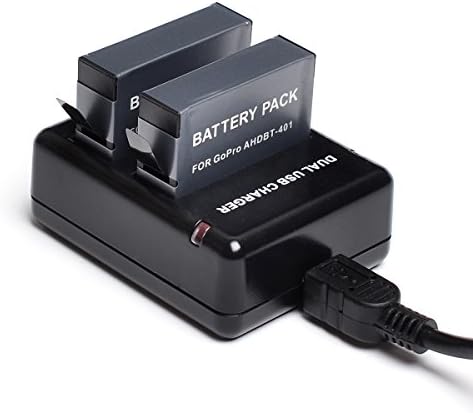 TOZ Dual USB Battery Charger with USB Charging Cable and 2pcs 1160mAh AHDBT-401 Lithium-ion Rechargeable Battery for GoPro Hero 4 Camera Camcorder Gopro Accessories Kit Hero 4 Replacement Rechargeable Battery and Charger