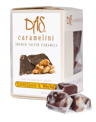 All Natural Fleur de Sel Caramels- Chocolate and Walnut, 4 Oz Box by Das Foods LLC