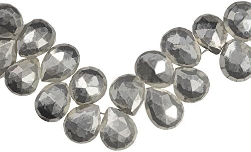Silver Pyrite Briolette Heart Faceted Beads Mystic 7mm (Qty: 12)