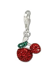 SilberDream Glitter Charm Swarowski Elements cherries, 925 Sterling Silver Charms Pendant with Lobster Clasp for Charms Bracelet, Necklace or Earring GSC308