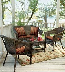 4-Piece Steel-Frame Wicker Set with Loveseat and Chair Cushions