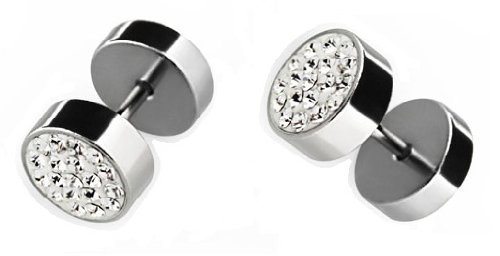 2 St�ck Ohrstecker F119 kla Multi Strass Wei� 6mm Fake Plugs Ohrringe Edelstahl