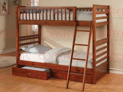 Coaster Twin Over Twin Wood Bunk Bed with Storage Drawers in Oak Finish