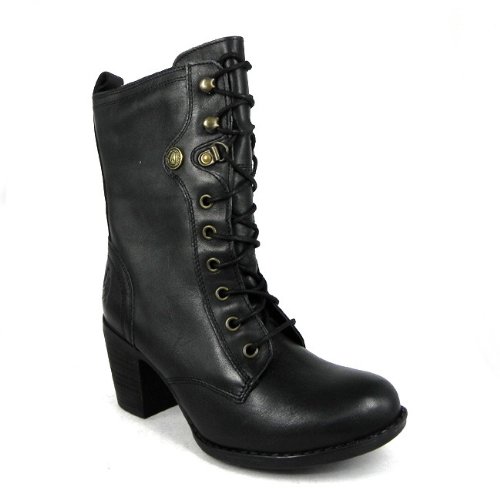 Hush Puppies Hereford Womens Leather Ankle Boots Ladies Victorian Heel - Black