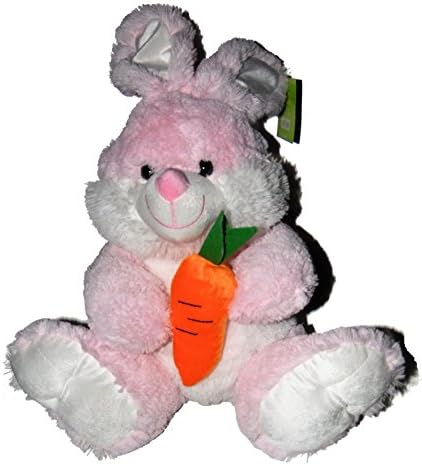 Fluffy Pink Bunny Rabbit with a Carrot Plush Stuffed Toy 14 Inches