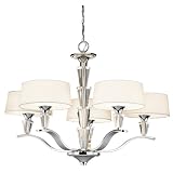 Kichler Lighting 42030CH Crystal Persuasion 5-Light Chandelier - Chrome and White Linen Fabric Shades with Satin-Etched Glass Diffusers