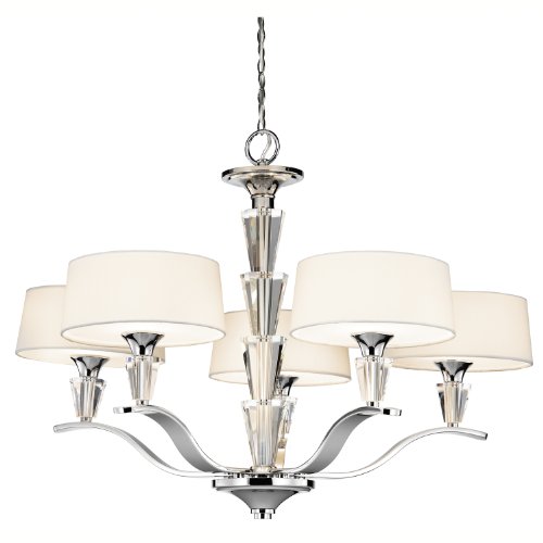 Kichler Lighting 42030CH Crystal Persuasion 5-Light Chandelier, Chrome and White Linen Fabric Shades with Satin-Etched Glass Diffusers