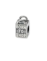 Born to Shop, Shopping Bag Charm in Sterling Silver for 3mm Bracelets