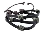 Brown Leather Green Hemp Three Strap Leather Bracelet / Leather Wristband / Surf Bracelet, #125