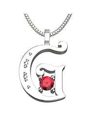 Sterling Silver Letter G - July Ruby Birthstone 18 Inch Necklace