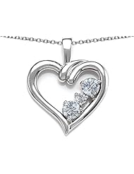 Original Star K (tm) Open Heart 3 Stone Pendant with Genuine White Topaz in 925 Sterling Silver
