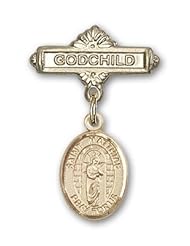 14K Gold Baby Badge with St. Matthias the Apostle Charm and Godchild Badge Pin