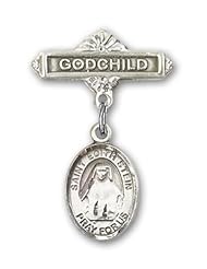 Sterling Silver Baby Badge with St. Edith Stein Charm and Godchild Badge Pin