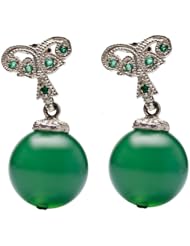 Sterling Silver Green Agate and Emerald Drop Earrings