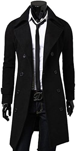 Fashion Mens Double Breasted Trench Coat Long Jacket Overcoat for Winter Plus Size