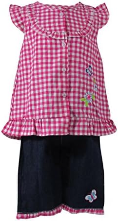 Coney Isle Baby Girls Two-piece Gingham Sleeveless Denim Capri Set 12M Pink