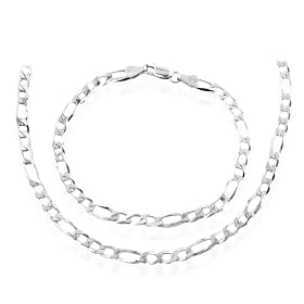 Men's Sterling Silver Figaro Link Necklace & Bracelet Set
