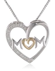 XPY Sterling Silver and 14k Yellow Gold MOM Diamond Accent Pendant Necklace, 18"