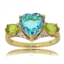 Peridot Blue Topaz & Diamond Heart Ring Crafted in Solid Gold