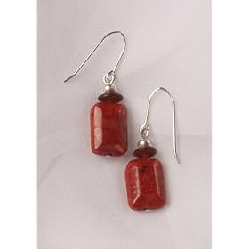Coral and Golden Horn Dangle Earrings by 