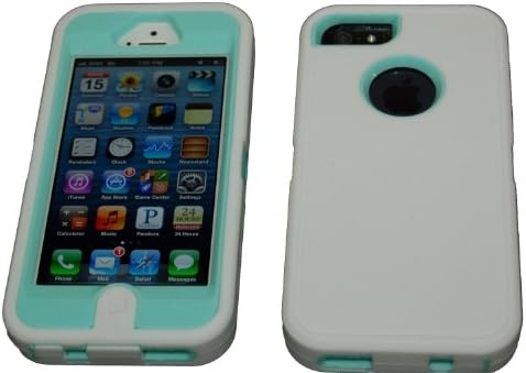 BeautyChase(TM) Iphone5/5S Defender Body Armor Case Comparable to Otterbox Defender Series (white/teal blue)
