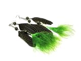 Forest Green Chic Feather Dangle Earrings with Green Fluff Accent, 5 