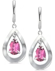 CleverEve Designer Series Pear Shaped Sterling Silver Earrings w/ Prong Set Pear Shaped Natural Genuine Pink Tourmaline Center Stones