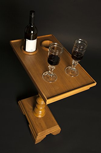 Chair Side End Table with Cup Holders, Oak finish