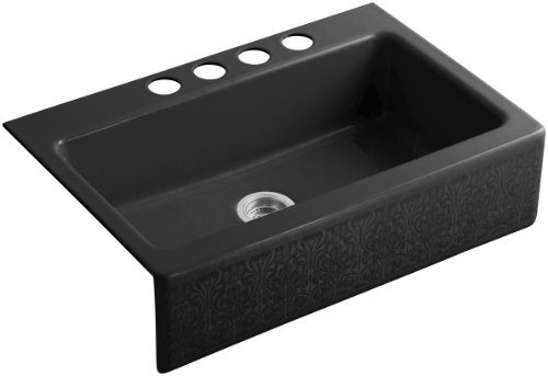 KOHLER K-14579-KG-7 Alencon Lace Design on Dickinson Undercounter Kitchen Sink, Black Black