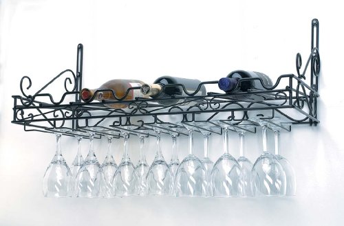 Concept Housewares WR-40701 Metal Wine Bottle and Glass Wall Rack, Matte Black