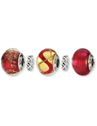 Sterling Silver Red Hot Boxed Charm Set for 3mm Bracelets