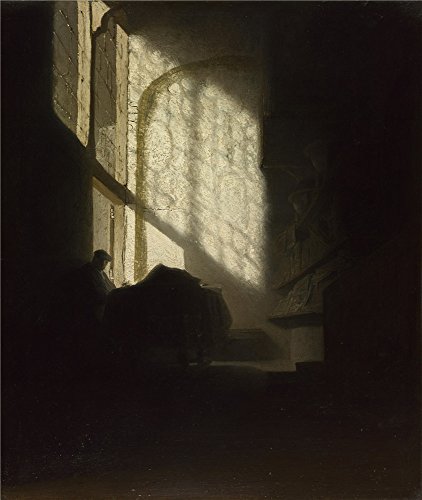 'Follower Of Rembrandt A Man Seated Reading At A Table In A Lofty Room ' Oil Painting, 30 X 36 Inch / 76 X 90 Cm ,printed On High Quality Polyster Canvas ,this High Definition Art Decorative Prints On Canvas Is Perfectly Suitalbe For Game Room Decor And Home Gallery Art And Gifts