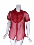 MIU MIU Organdi Sheer SS Blouse in Rosso