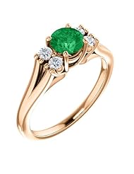18K Rose Gold 5.00mm Round Cut Emerald and Diamond Ring -- LIFETIME WARRANTY