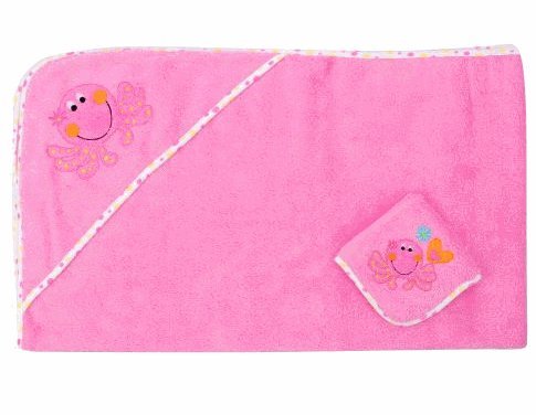 Baby Hooded Towel Set Pink Octopus