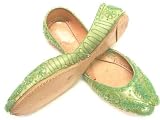 Beachcombers! Ethnic Embellished Silk Beaded & Sequin Indian Khussa Belly Dance Shoes Lime