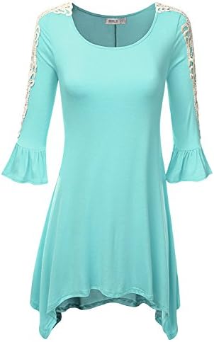 SJSP Crochet Lace Soft Fabric Loose Fit Casual MINT Tunic Top,Large,L