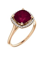 18K Rose Gold 8.00x8.00mm Antique Cushion Cut Rhodolite Garnet and Diamond Halo-Style Ring -- LIFETIME WARRANTY