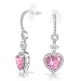 Bling Jewelry Pink CZ Dangling Heart Silver Plated Flower Chandelier Drop Earrings
