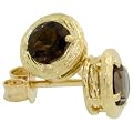 18k Gold Round Stud Earrings, w/ 1.00 Carat Brilliant Cut Smoky Topaz Stones, 1/4 in. (7mm) tall