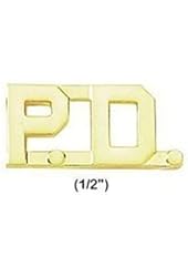 PD P.D. POLICE DEPARTMENT DEPT OFFICER Collar Brass Insignia Pins GOLD 1/2" (Pair !!)