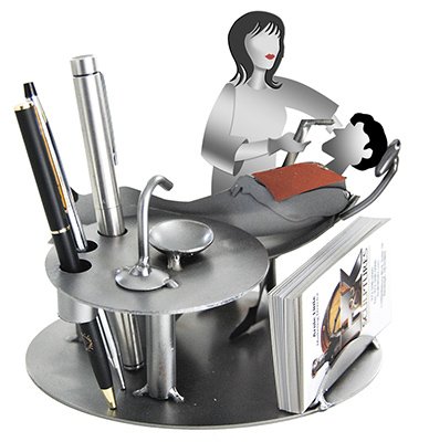 Dentist with Patient Female Business Card Holder H&K Steel Sculpture