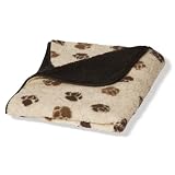 Sherpa Fleece Beige Brown Paw Dog Blanket Medium