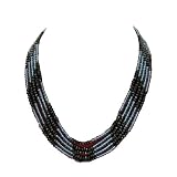 Womens Jewelry Bright Blue Black Crystal Beaded 5 Row Strand Necklace