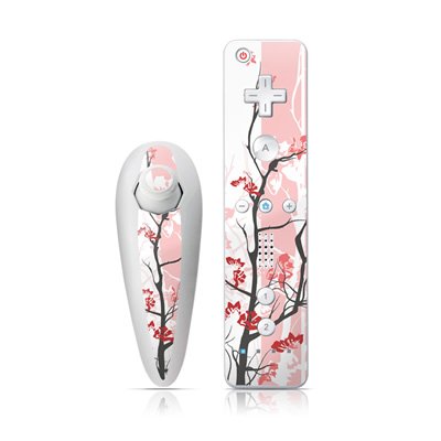 Pink Tranquility Design Nintendo Wii Nunchuk + Remote Controller Protector Skin Decal Sticker