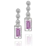 14k White Gold Pink Sapphire & Diamond Earrings (.06 cttw, I-J Color, I1 Clarity)