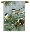 Chickadees & Pinecones Winter House Flag