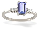 14K White Gold Genuine Emerald-cut Tanzanite and Diamond Ring