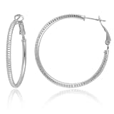 Sterling Silver Tarnish-Free Feather-Pattern Diamond-Cut Hoop Earrings (1.6