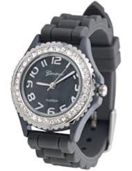 Geneva Platinum CZ Accented Silicone Watch, Small Face